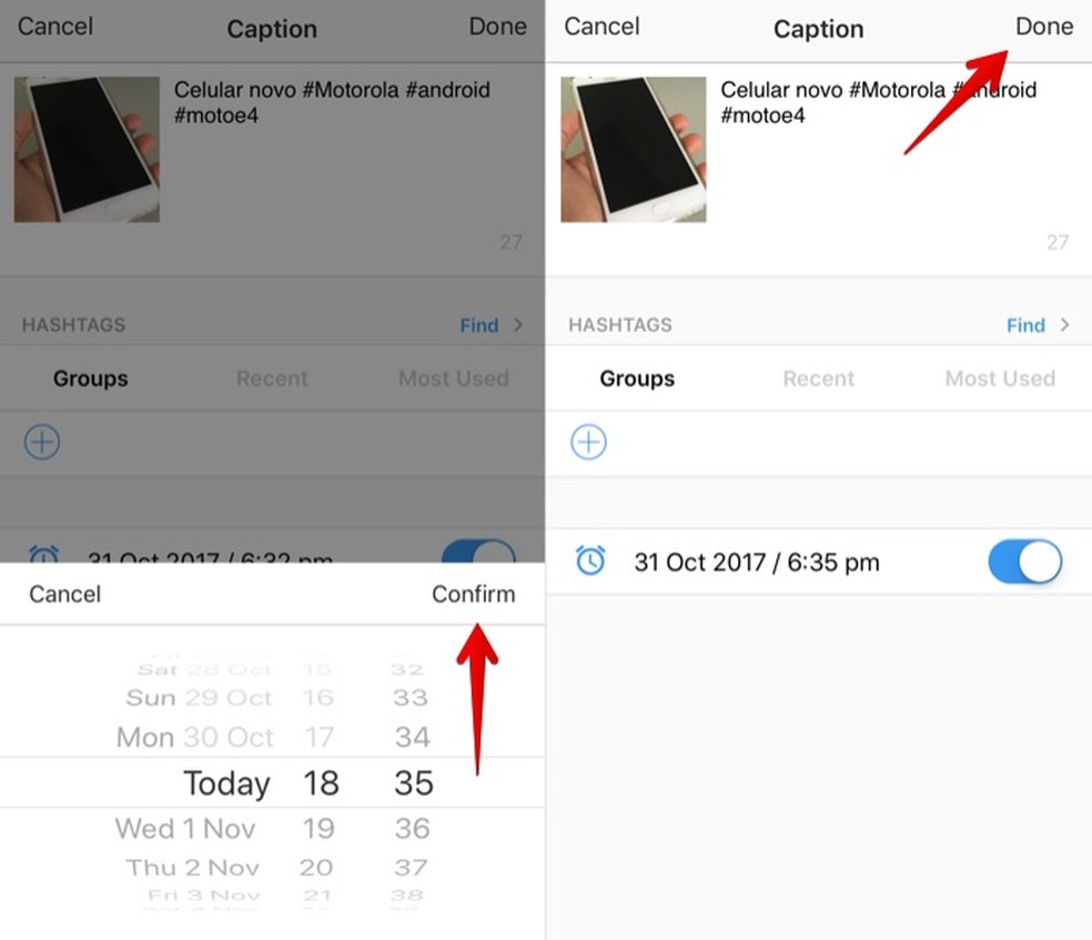 Agendando uma publicação (Foto: Reprodução/Helito Bijora)