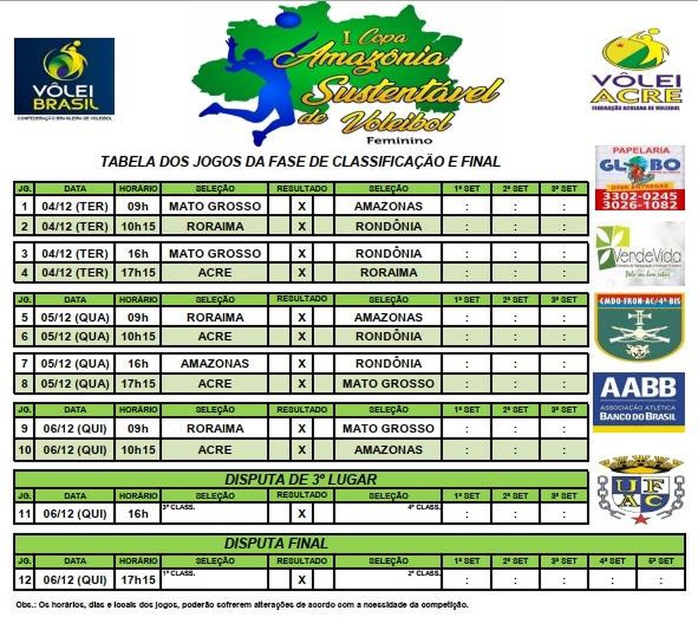 Divulgada tabela da Copa Amazônia Sustentável de Vôlei; AC estreia contra Roraima ac
