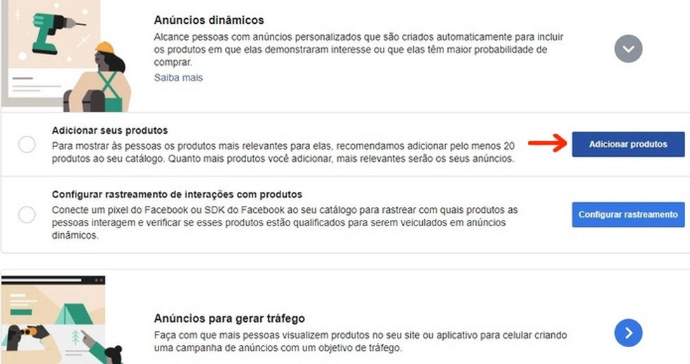 Seleção do tipo de catálogo de produto no Facebook — Foto: Reprodução/Raquel Freire