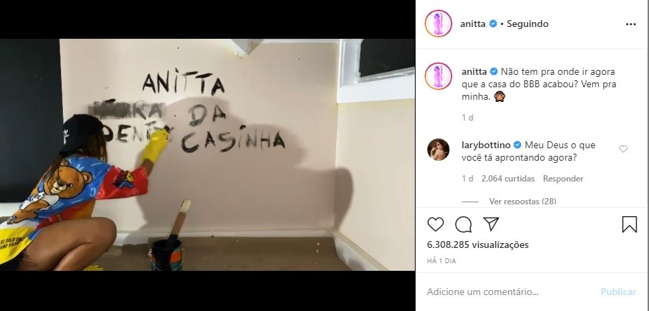 Anitta posta vídeo misterioso pintando a parede em seu Instagram  (Foto: reprodução Instagram @anitta)