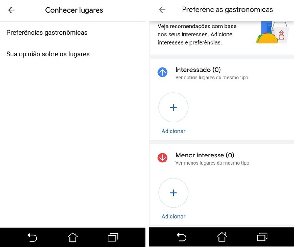 Recomendações do Google Maps podem ser personalizadas pelo usuário do app — Foto: Reprodução/Maria Dias