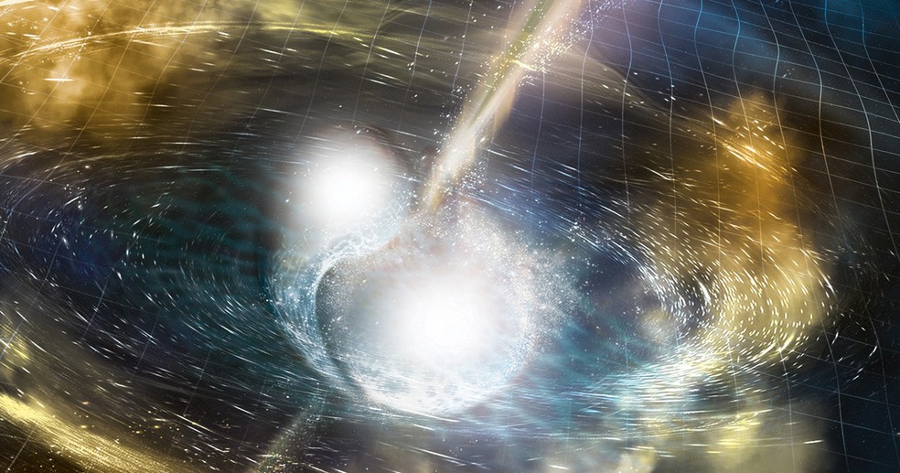 Ilustração mostra duas estrelas de nêutrons colidindo (Foto: NSF/LIGO/Sonoma State University/A. Simonnet)