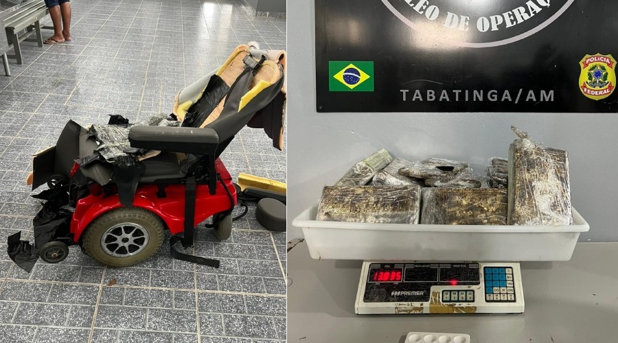 PF prende colombiano com 14 kg pasta base de cocaína dentro de cadeira de rodas no AM