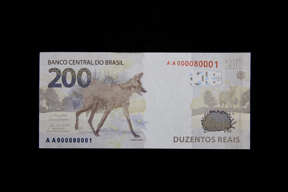 O Banco Central (BC) lançou nesta quarta-feira (02/09) a nova nota de R$ 200,00 com a imagem do lobo-guará no verso — Foto: Raphael Ribeiro/BC