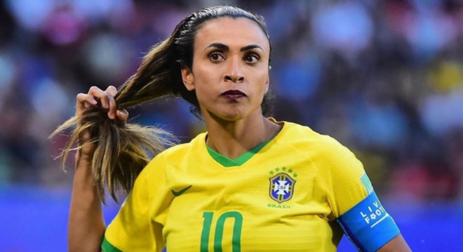 Marta, de batom Power Stay, na Copa do Mundo (Foto: Reprodução TV)
