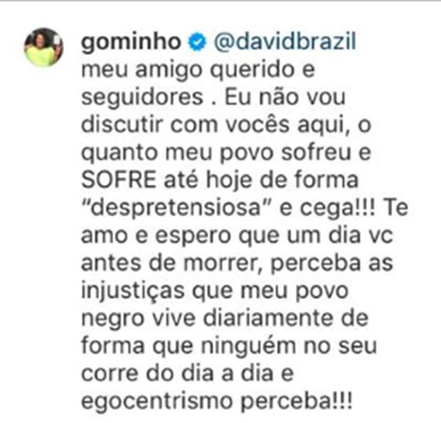 Gominho responde David Brazil (Foto: Reprodução/Instagram)