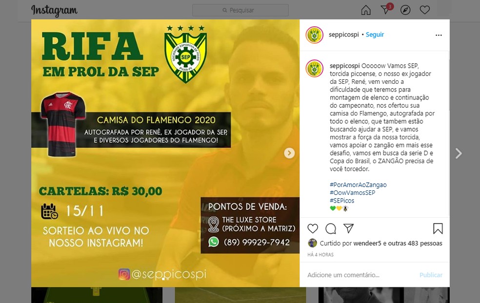 Rifa do Picos com camisa autografada do Flamengo  — Foto: Reprodução 