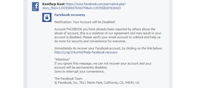 Novo golpe usa conta oficial do Facebook para roubar dados (Foto: Reprodução/Malwarebyte)