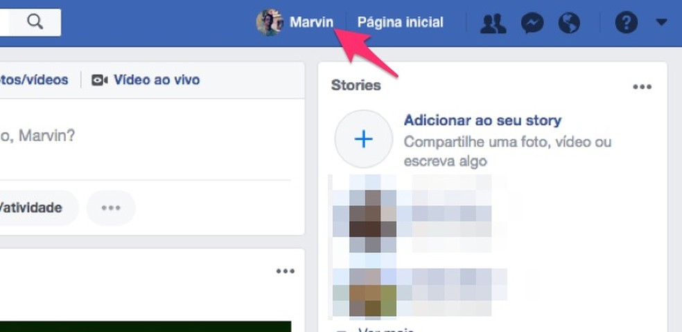 Caminho para acessar o perfil de usuário do Facebook (Foto: Reprodução/Marvin Costa)