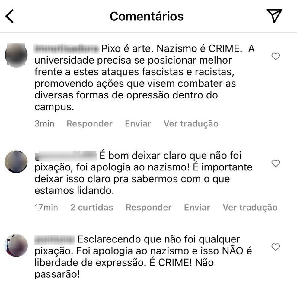 Comentários indignados foram deixados na postagem da universidade sobre o assunto — Foto: Reprodução/Redes Sociais 
