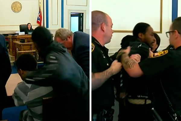Homem invade tribunal para agredir homem acusado de matar seu filho (Foto: reprodução)