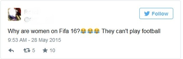 Usuários do Twitter fazem críticas machistas sobre times feminos do Fifa 16 (Foto: Reprodução/Twitter)