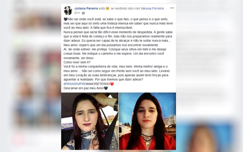 Namorada faz declaraÃ§Ã£o a motorista de aplicativo morta apÃ³s corrida â Foto: ReproduÃ§Ã£o/Facebook