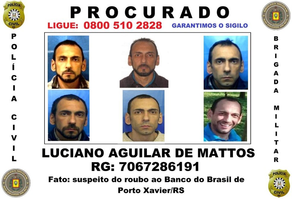 Suspeito apontado pela polícia como participante do roubo a banco em Porto Xavier — Foto: Divulgação/Polícia Civil