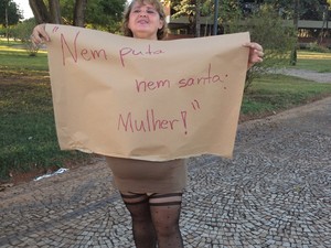 Mulher integrante da Marcha das Vadias, evento que também ocorre em Palmas nesta quarta-feira (Foto: Jesana de Jesus/G1)