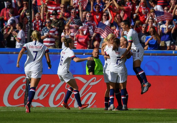 Seleção feminina de futebol dos EUA comemora gol marcado na Copa do Mundo (Foto: Foto: Getty Images)
