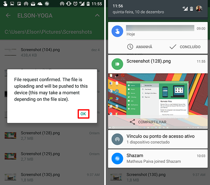 Pushbullet fará a transferência e exibirá arquivos na central de notificações do Android (Foto: Reprodução/Elson de Souza)