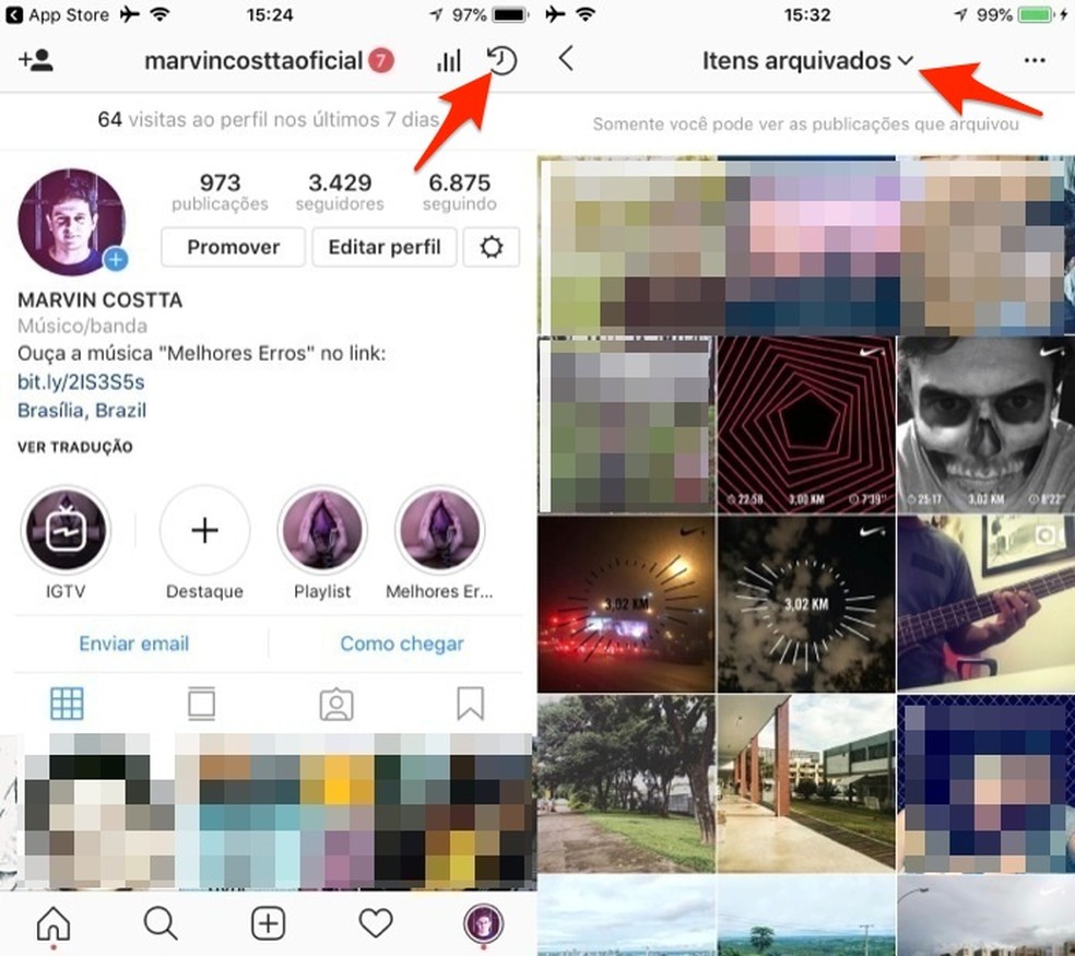 Verifique itens arquivados no Instagram (Foto: Reprodução/Marvin Costa)