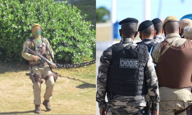 Soldado da PM (à esquerda) foi cercado e neutralizado por agentes do Bope (à direita) no Farol da Barra 