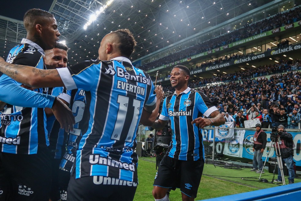 Grêmio comemora vitória na Copa do Brasil — Foto: Lucas Uebel/Grêmio