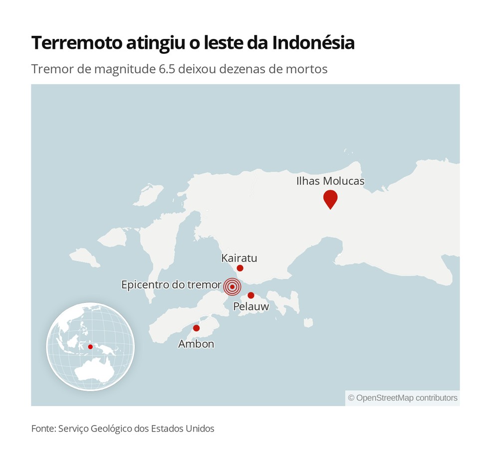 Terremoto atingiu o leste da Indonésia na quinta-feira (26). — Foto: Lara Pinheiro/G1