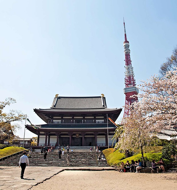 O Templo de Zojoji com a torre de Tóquio ao fundo (Foto: O Templo de Zojoji com a torre de Tóquio ao fundo)