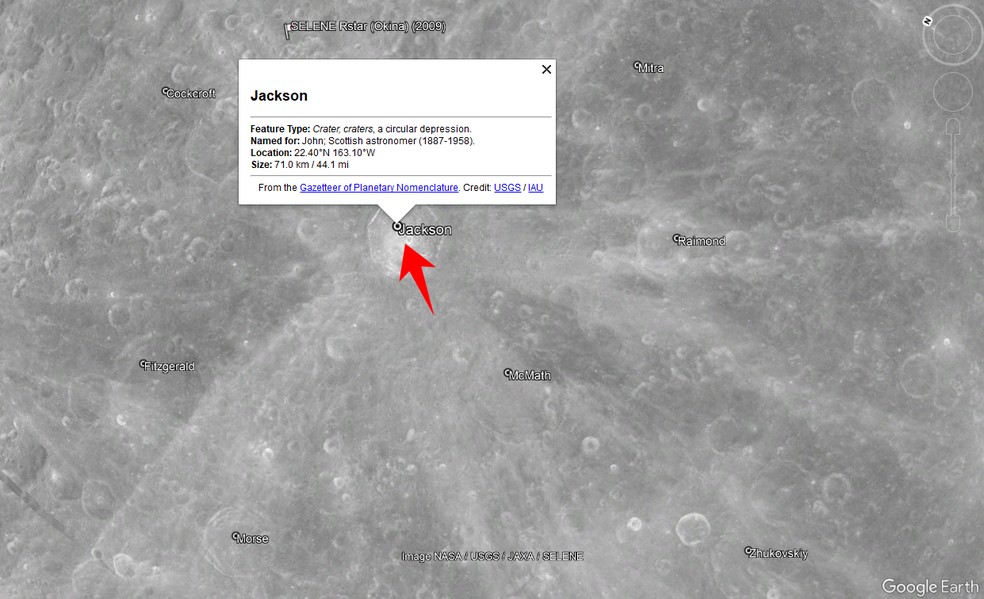 Google Earth Pro permite navegar e visualizar informações da Lua — Foto: Reprodução/Rodrigo Fernandes
