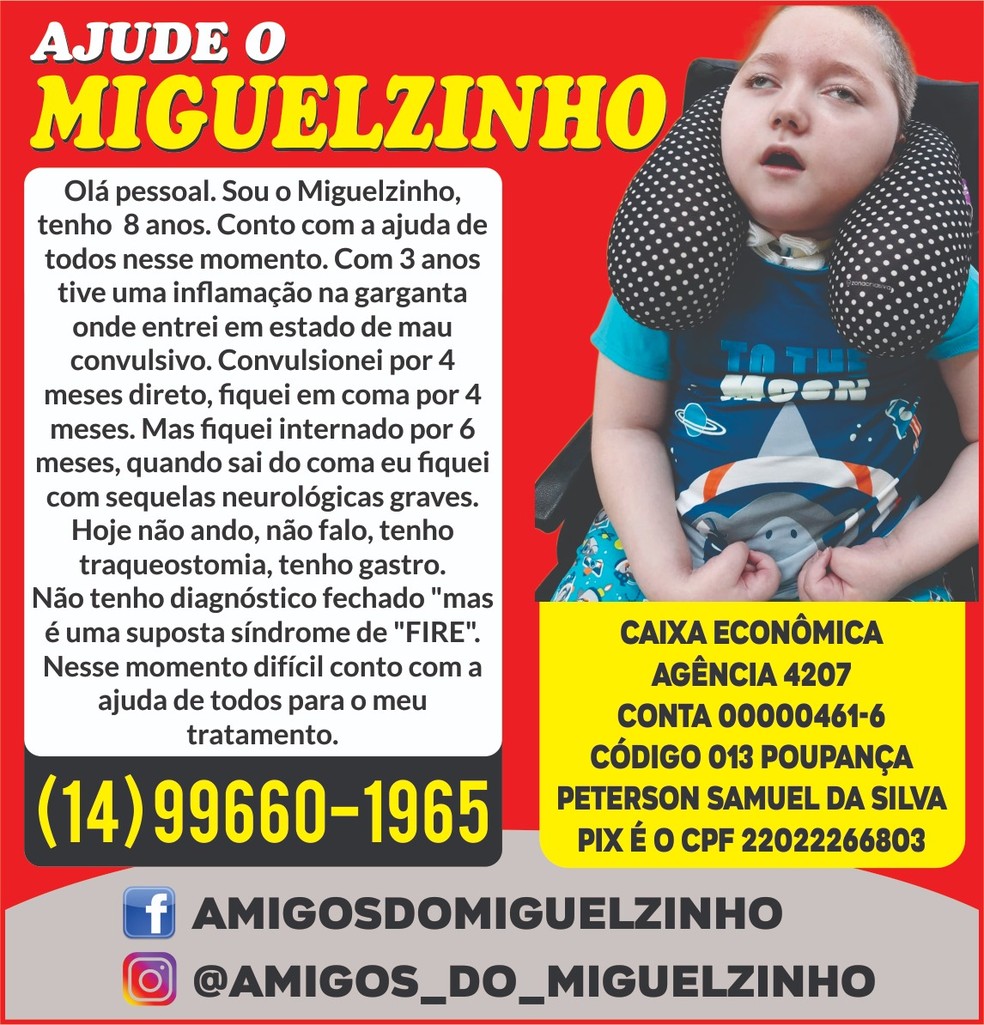 Pai faz campanha na web para pagar tratamento de menino diagnosticado com síndrome rara em Bauru — Foto: Peterson Samuel da Silva/Arquivo pessoal