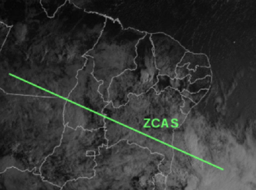 Na imagem do satélite da Funceme, nota-se nuvesn principalmente na Região Sul e Central do Estado. (Foto: Funceme/Divulgação)