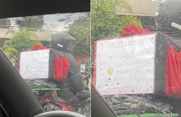 Cartinha em mochila de motoboy viraliza nas redes sociais (Foto: Twitter / Instagram)
