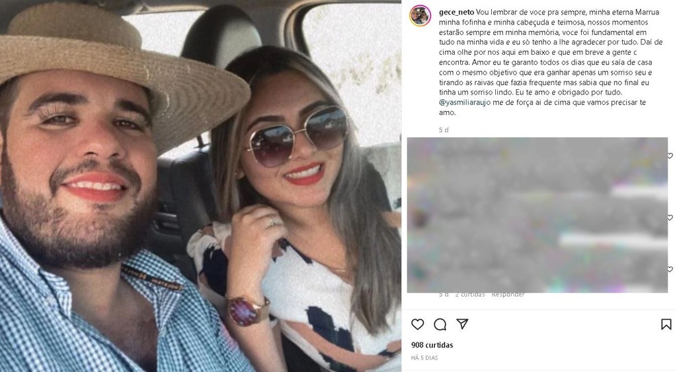 Namorado fez homenagem para Yasmili nas redes sociais  — Foto: Reprodução/Instagram 