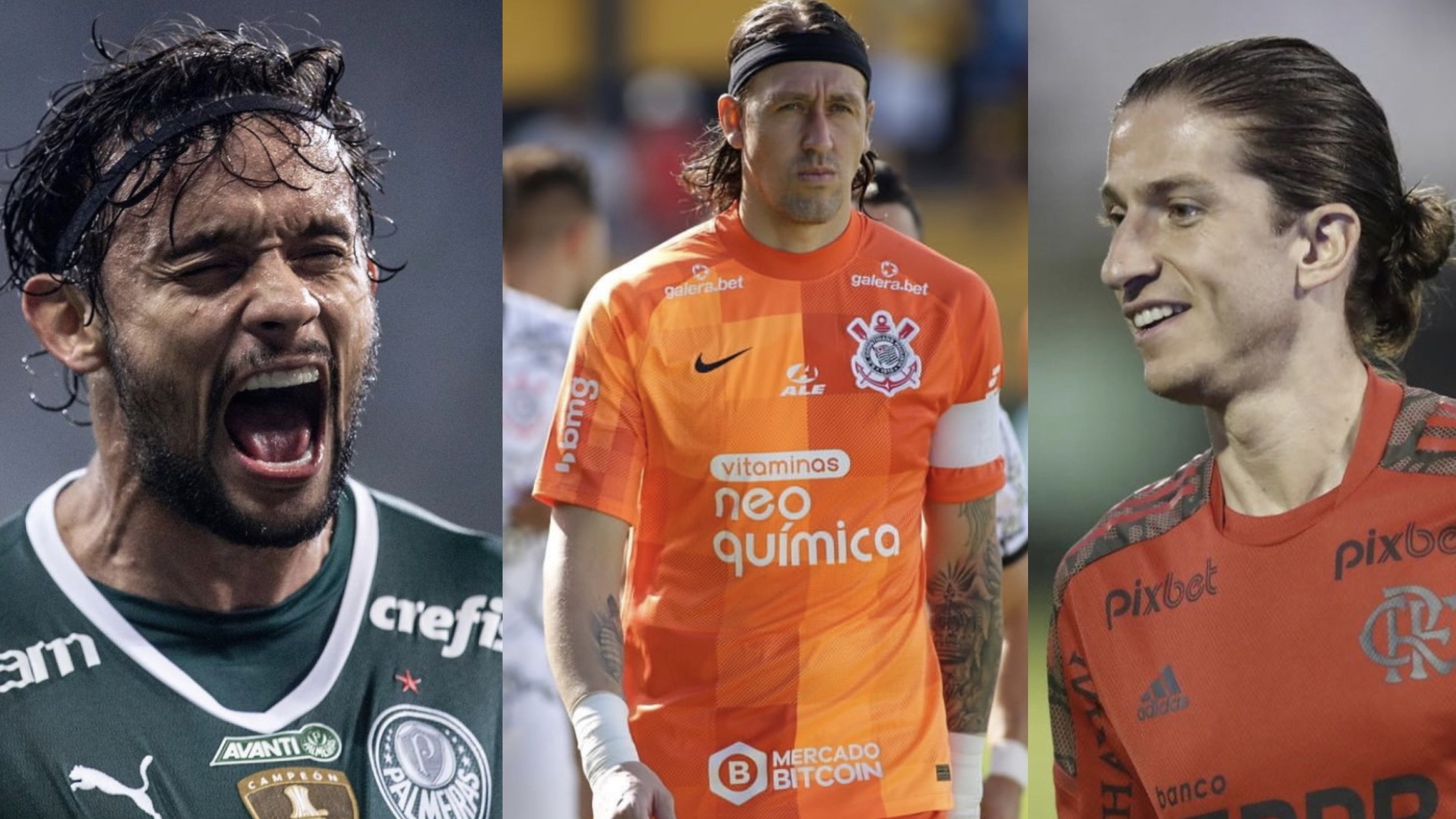Gustavo Scarpa, jogador do Palmeiras, Cássio, goleiro do Corinthians, e Filipe Luís, do Flamengo (Foto: Reprodução / Instagram)