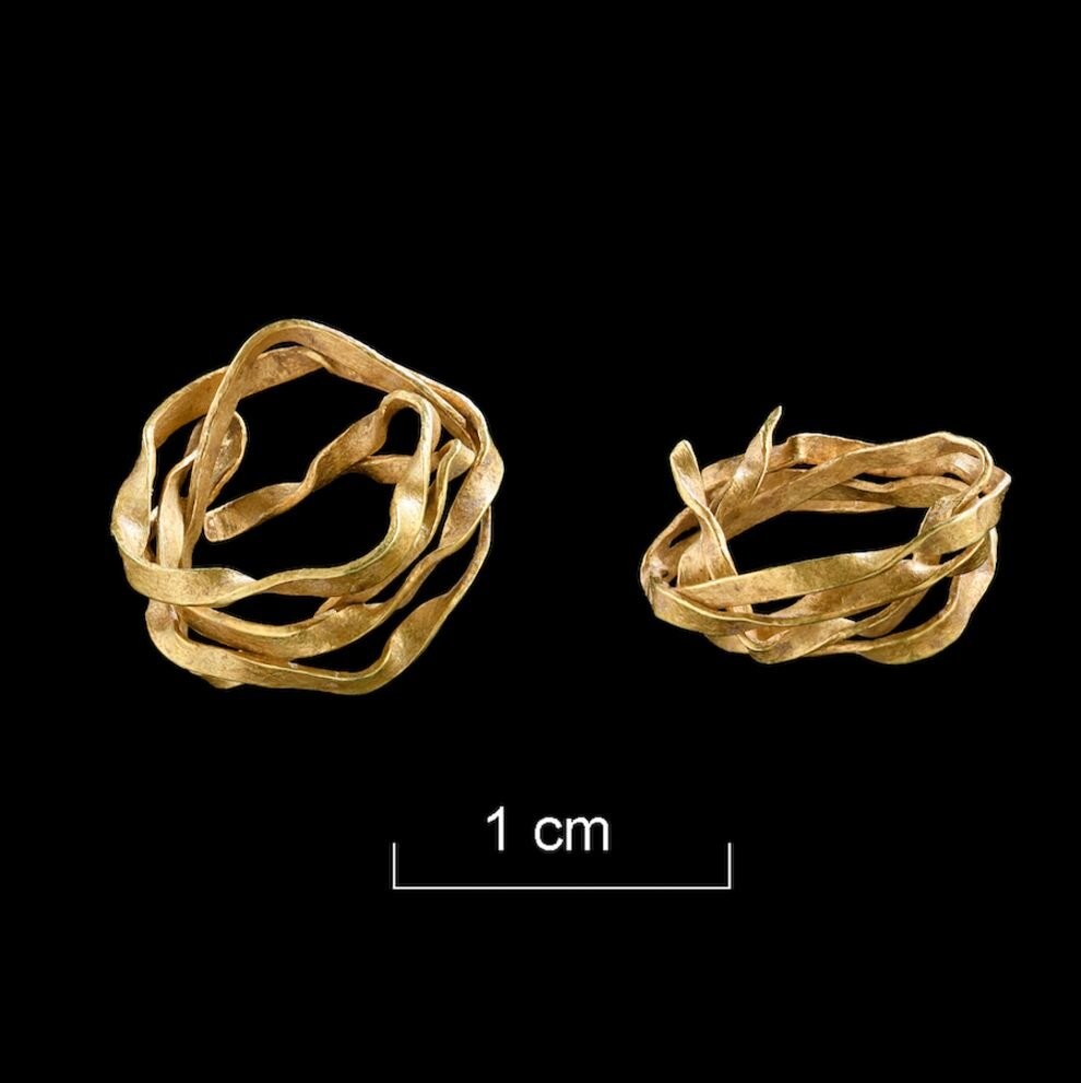 Anel de ouro de 3,8 mil anos encontrado no túmulo de mulher da elite que viveu na Idade do Bronze (Foto: Universidade de Tübingen )