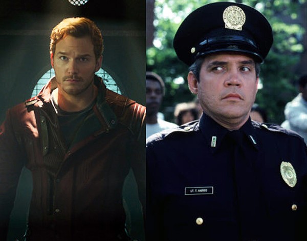 Chris Pratt em 'Guardiões da Galáxia' (2014) e G.W. Bailey como Tenente Harris em 'Loucademia de Polícia' (1984) (Foto: Divulgação)