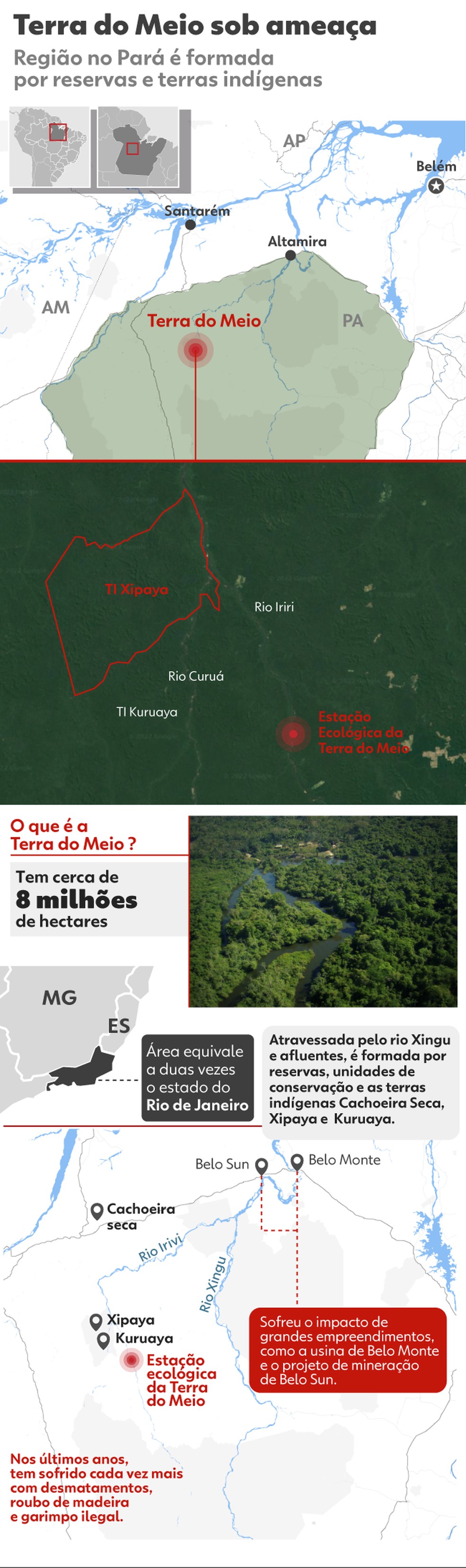 Terra do Meio, no Pará, é alvo de garimpeiros ilegais — Foto: Juan Silva e Luisa Blanco/Arte g1