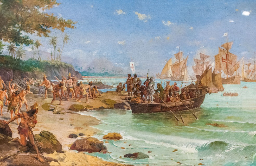 Desembarque de Pedro Álvares Cabral em Porto Seguro em 1500 (Foto: Oscar Pereira da Silva/Reprodução)
