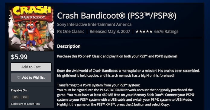 Os games da série Crash Bandicoot e CTR estão disponíveis (Foto: Reprodução/Murilo Molina)