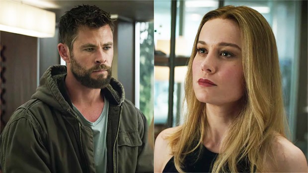 Chris Hemsworth e Brie Larson: encontro de Thor e Capitã Marvel em Vingadores: Ultimato (Foto: Reprodução YouTube)
