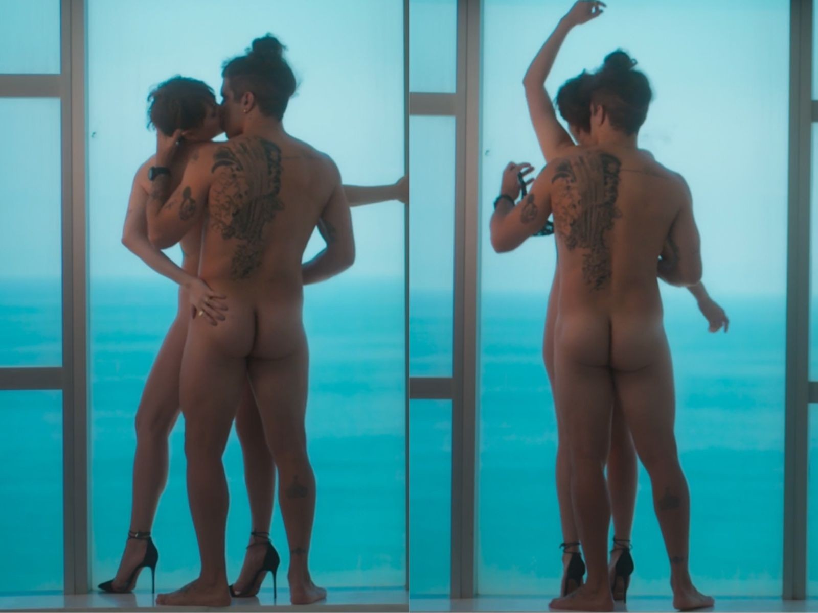 Letícia Colin e Caio Castro em cena quente de 'Todas as flores': nudez do ator repercutiu nas redes — Foto: Reprodução/TV Globo