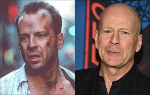 Bruce Willis tinha quase 40 anos no retrato à esquerda, feito no set de 'Duro de Matar — A Vingança' (1995). Hoje o ator norte-americano nascido na Alemanha tem 59. (Foto: Getty Images)