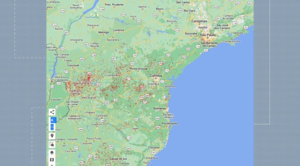 Pontos vermelhos indicam alertas de desmatamento no Brasil — Foto: MapBiomas/Reprodução