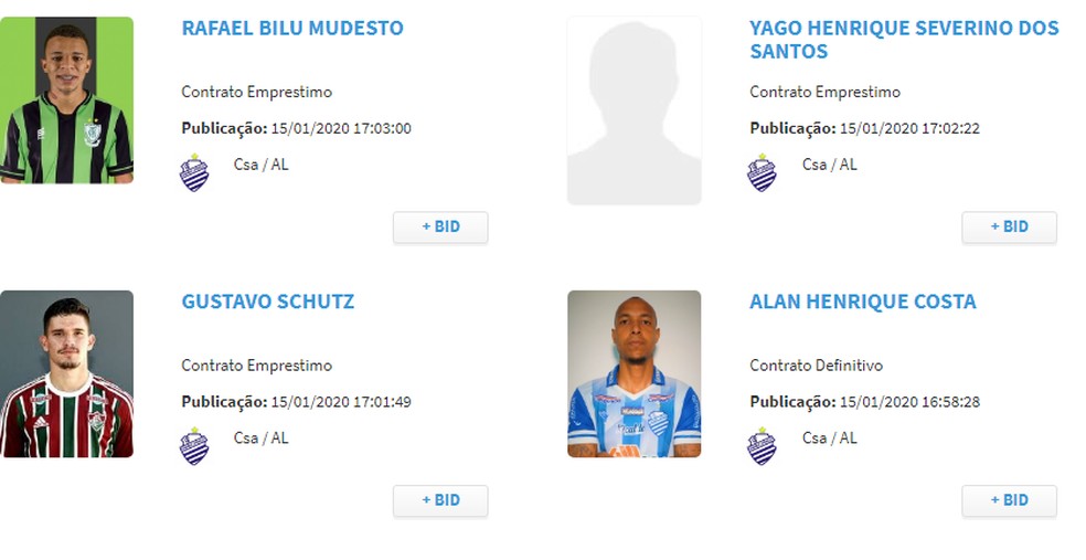 Quarto dos 14 jogadores já regularizados pelo CSA no BID — Foto: Reprodução CBF