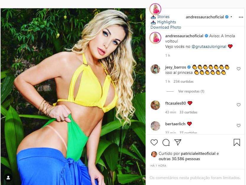 Andressa Urach anuncia volta de Imola (Foto: Reprodução Instagram)