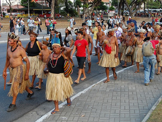 Protesto indígina na Paraíba (Foto: Jorge Machado/G1)
