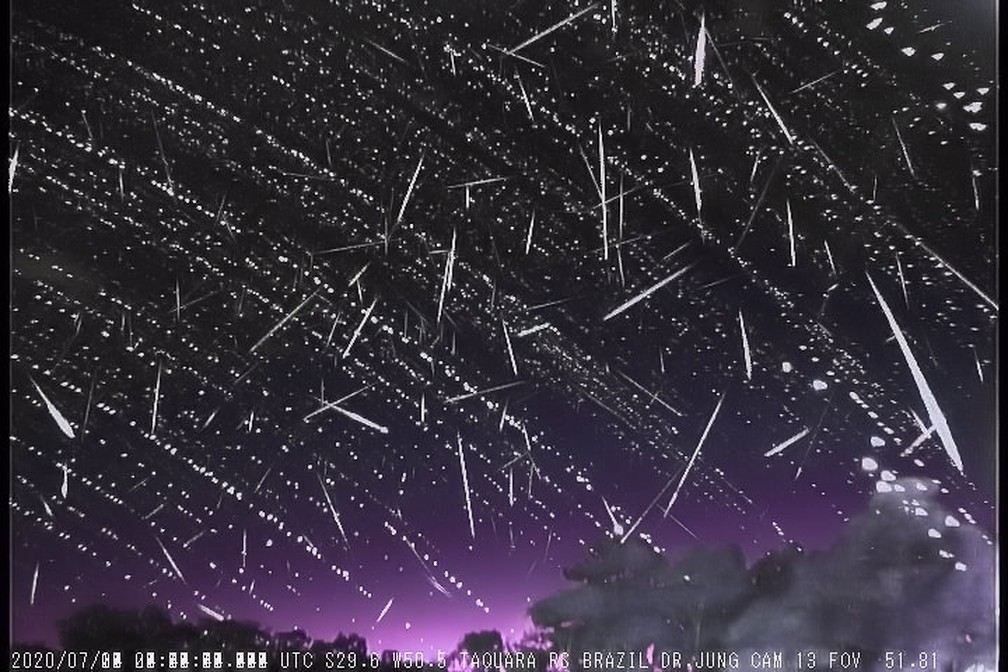 Somatória de meteoros registrados em três dias por uma mesma câmera em Taquara - 234 meteoros — Foto: Divulgação/Observatório Espacial Heller & Jung