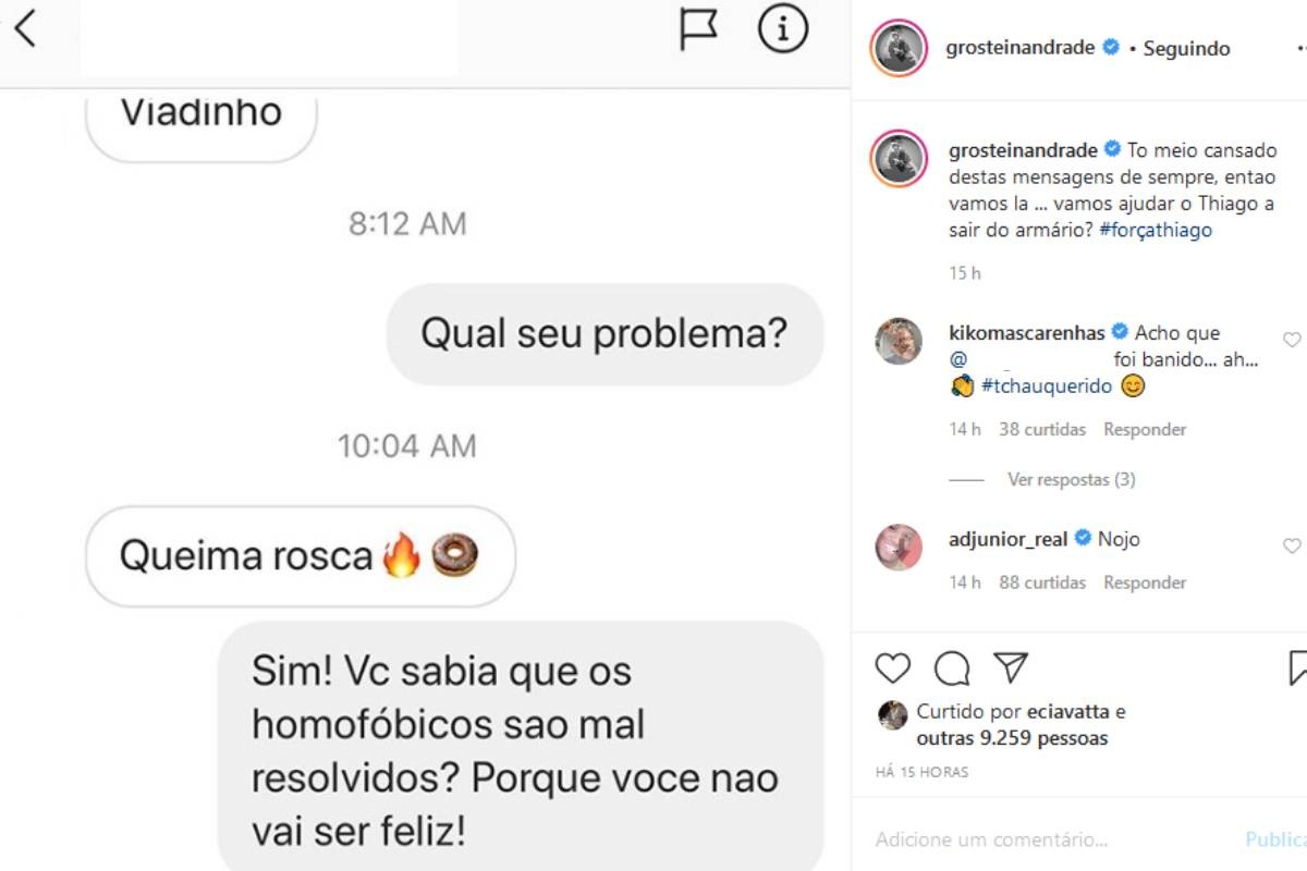Fernando Grostein expõe mensagem homofóbica que ele recebeu em sua rede social (Foto: Reprodução/Instagram)