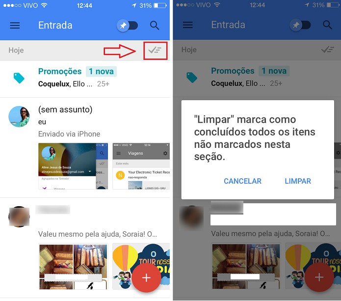 Com o Inbox by Gmail é possível limpar mensagens que não são importanteS (Foto: Aline Jesus/Reprodução) Com o Inbox by Gmail é possível limpar mensagens que não são importanteS (Foto: Aline Jesus/Reprodução)