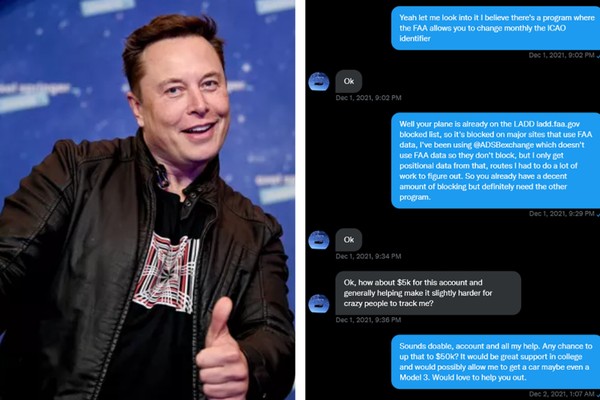 Elon Musk; as mensagens trocadas com o jovem (Foto: Getty Images; Reprodução/New York Post)