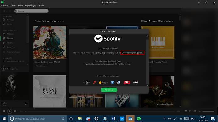 Spotify do Windows mostra que há atualizações disponíveis para o aplicativo (Foto: Reprodução/Elson de Souza)