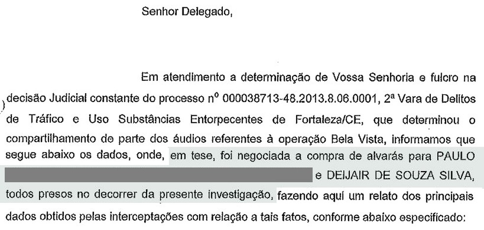 Documento mostra Deijair como suspeito de pagar pela soltura (Foto: Reprodução)